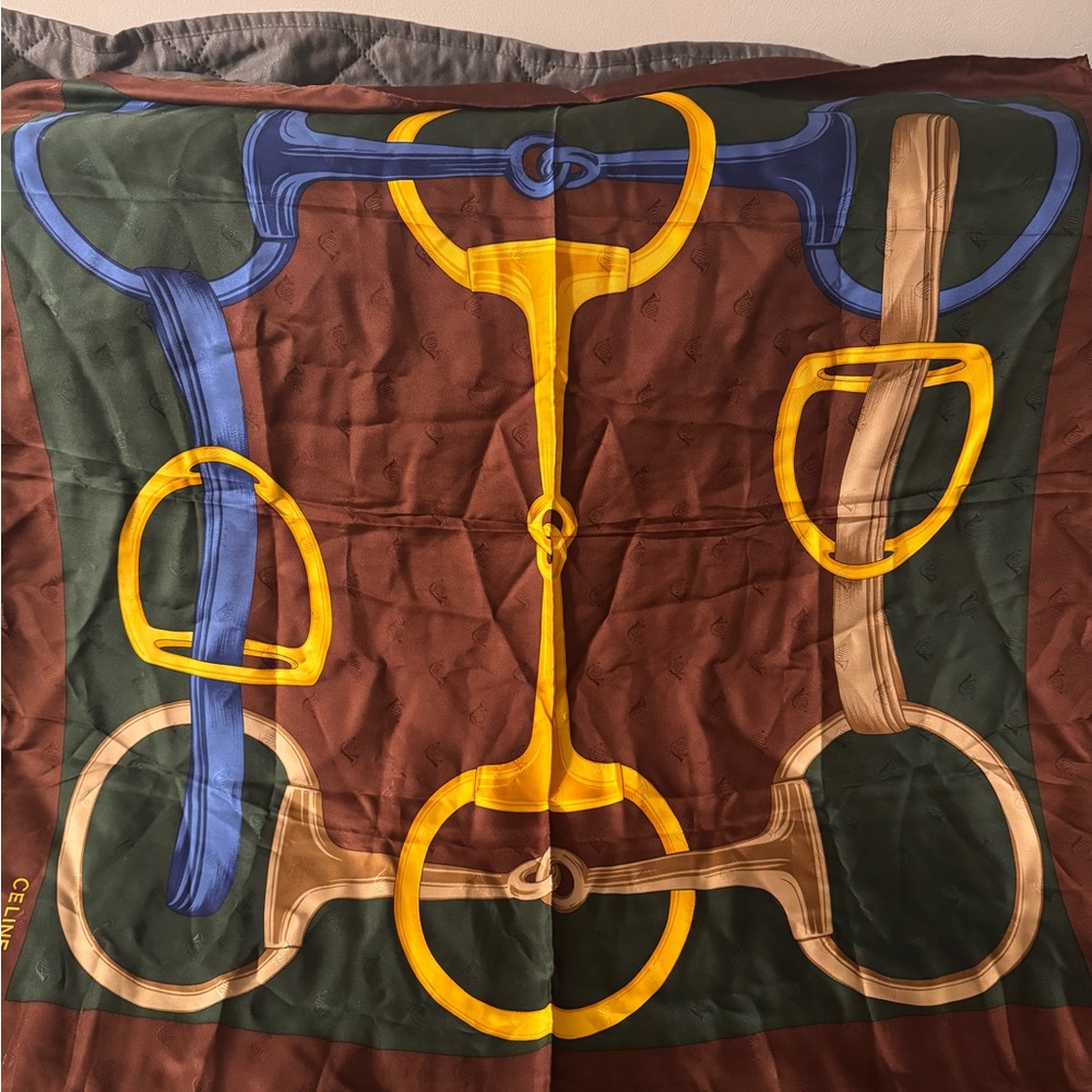 Celine Brown and Yellow Silk Scarf